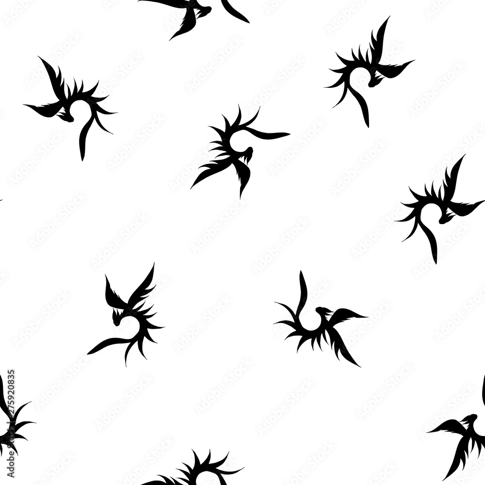 Seamless pattern of hand drawn vector dragon isolated on white ...