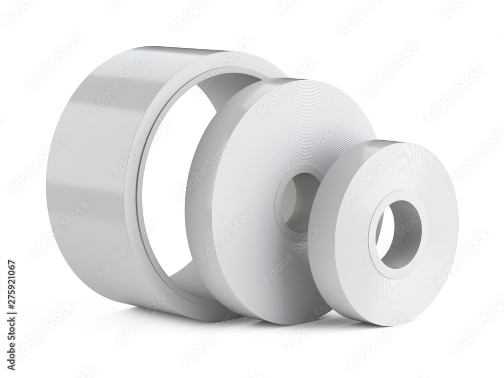 Roll of white insulating scotch duct tape set. Roll of white insulating scotch duct tape set.