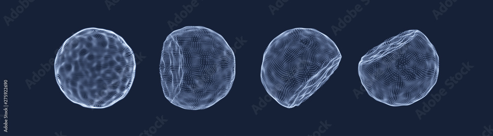 The sphere consisting of points. Global digital connections. Technology concept. Array with dynamic particles. 3D grid design. Vector illustration for science and technology. - obrazy, fototapety, plakaty 