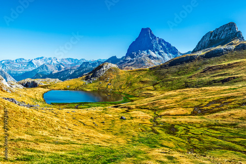 Lake Paradis and Paradis Mountain in French Atlantic Pyrenees, as viewed in October. photo