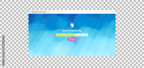 Loading process screen. Installing app or software. Progress loading bar. Abstract background with color gradients. 3d vector Illustration.