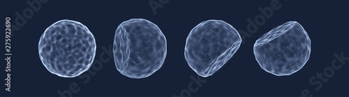 The sphere consisting of points. Global digital connections. Technology concept. Array with dynamic particles. 3D grid design. Vector illustration for science and technology.