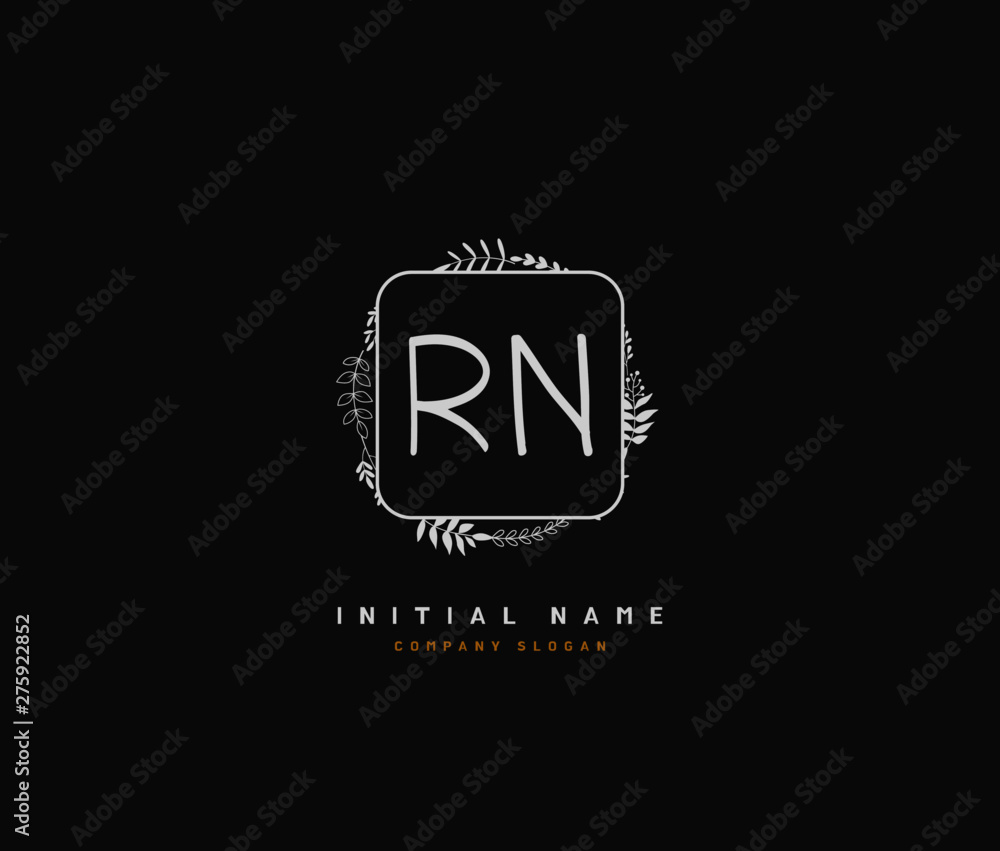 R N RN Beauty vector initial logo, handwriting logo of initial signature, wedding, fashion, jewerly, boutique, floral and botanical with creative template for any company or business.