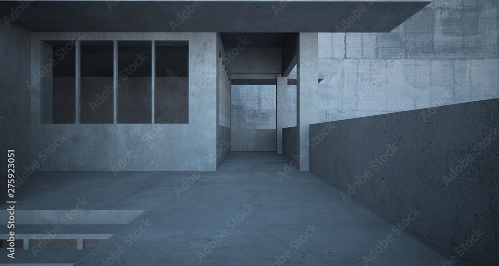 Obraz premium Abstract architectural concrete interior of a minimalist house. 3D illustration and rendering.