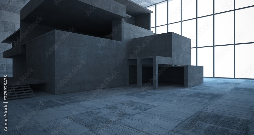 Obraz premium Abstract architectural concrete interior of a minimalist house. 3D illustration and rendering.