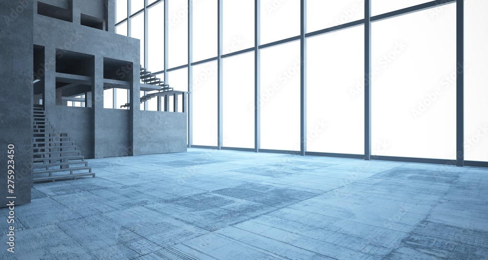Fototapeta premium Abstract architectural concrete interior of a minimalist house. 3D illustration and rendering.