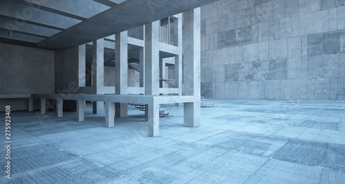 Abstract architectural concrete interior of a minimalist house. 3D illustration and rendering.