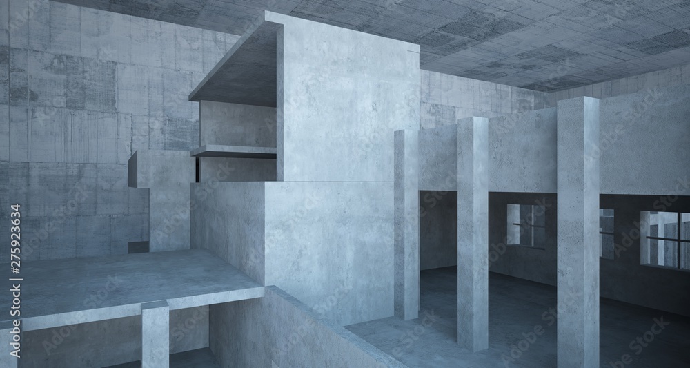 Fototapeta premium Abstract architectural concrete interior of a minimalist house. 3D illustration and rendering.