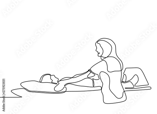 Continuous one line drawing of patent medical check up with xray isolated on white background with minimalism design