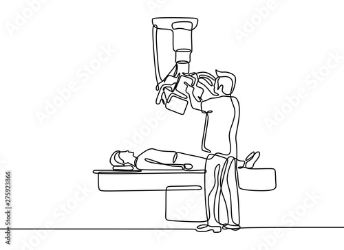 Continuous one line drawing of patent medical check up with xray isolated on white background with minimalism design
