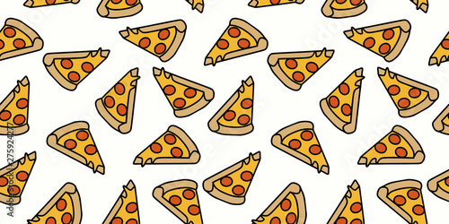 pizza pattern drawing background. Junk food seamless hand drawn for wrapping and decoration print.