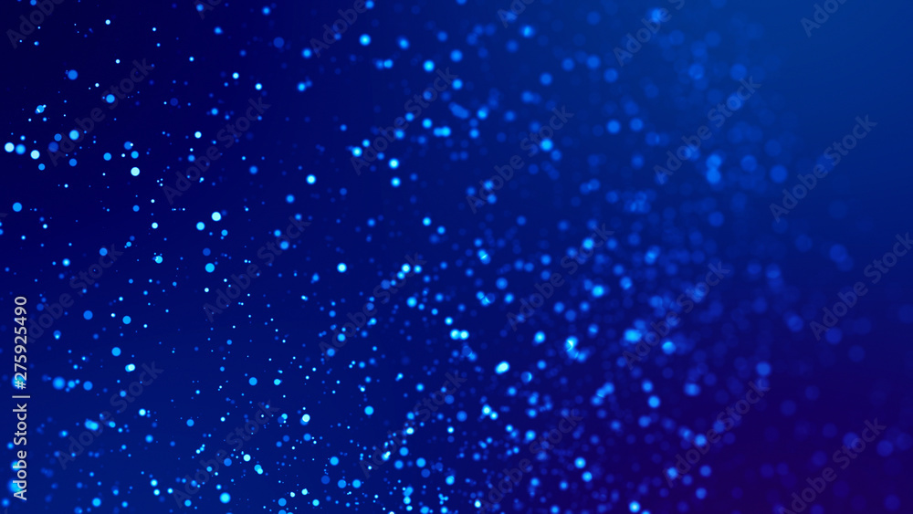 Microcosm. Glow blue particles on blue background are hanging in air for bright festive presentation with depth of field and light bokeh effects. Version 15 Microcosm. Glow blue particles on blue background are hanging in air for bright festive presentation with depth of field and light bokeh effects. Version 15
