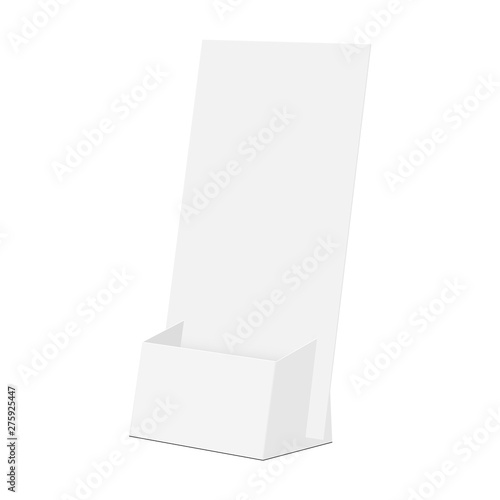 Cardboard flyer holder mock up isolated on white background. Vector illustration