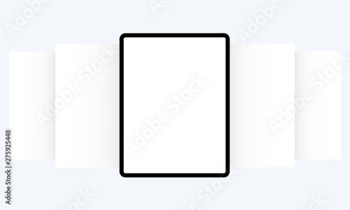 Black tablet computer mock up with blank web wireframing pages. Modern concept for showcasing web-design projects. Vector illustration