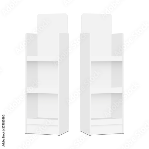 Two blank POS display stands - side views. Vector illustration