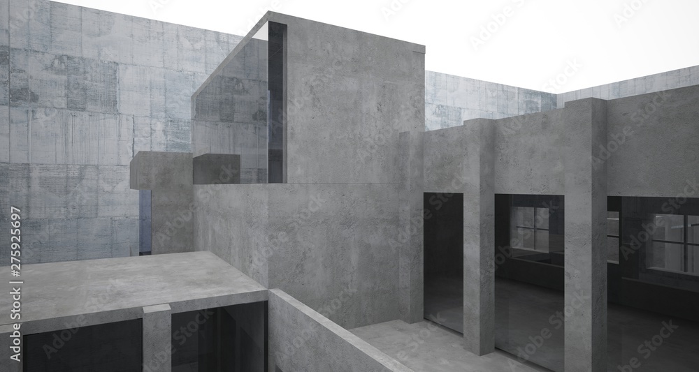 Abstract architectural concrete interior of a minimalist house. 3D illustration and rendering. Abstract architectural concrete interior of a minimalist house. 3D illustration and rendering.