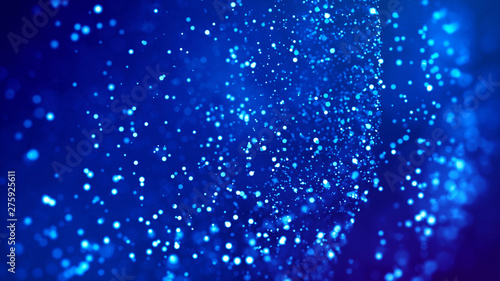 Microcosm. Glow blue particles on blue background are hanging in air for bright festive presentation with depth of field and light bokeh effects. Version 23 © Green Wind