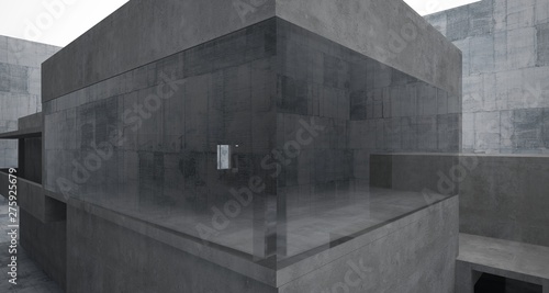 Abstract architectural concrete interior of a minimalist house. 3D illustration and rendering.