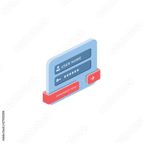 User name enter. Vector 3d isometric color icon new flat style. Creative illustration, idea for infographics.