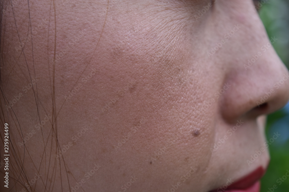 Close-up side view portrait of woman cheeks. Close-up side view portrait of woman cheeks.
