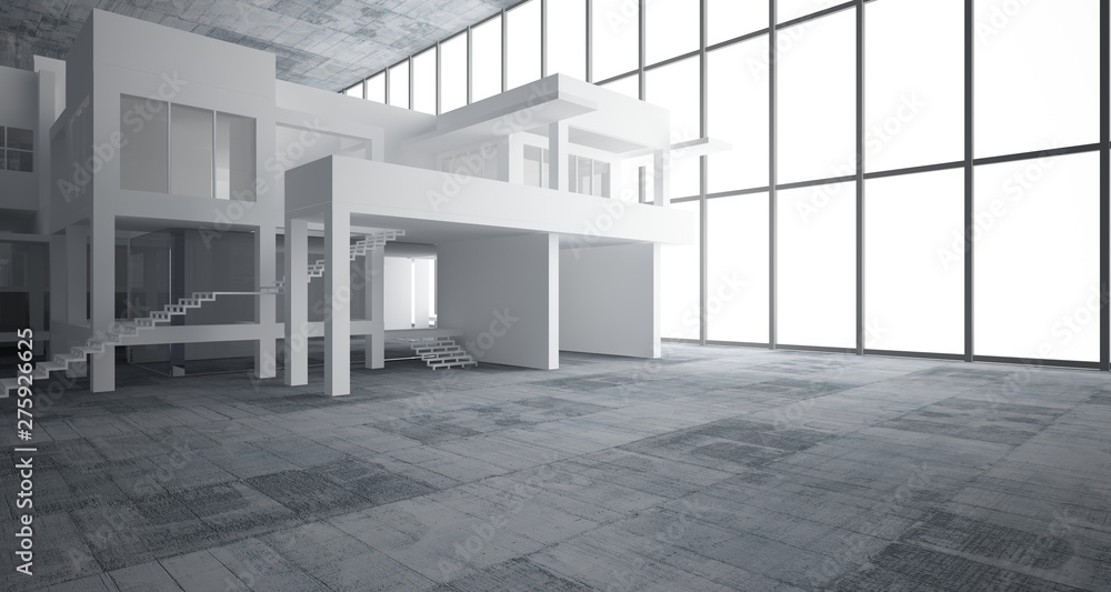 Fototapeta premium Abstract architectural white interior of a minimalist house with concrete background . 3D illustration and rendering.