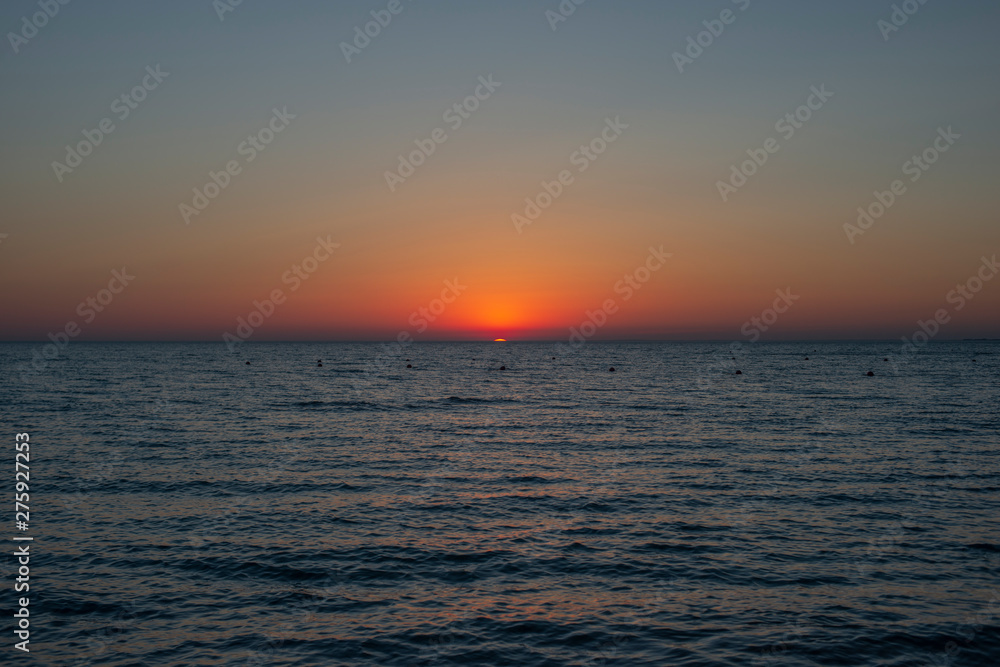 Bright sky and water at sunset over Black sea of Anapa, Krasnodar region, Russia