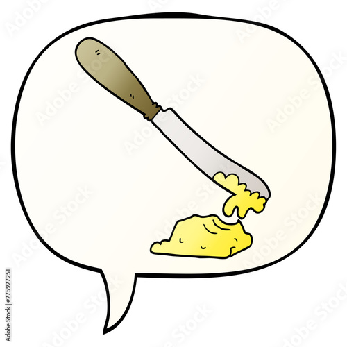 cartoon knife spreading butter and speech bubble in smooth gradient style