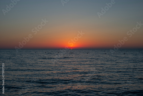 Bright sky and water at sunset over Black sea of Anapa  Krasnodar region  Russia