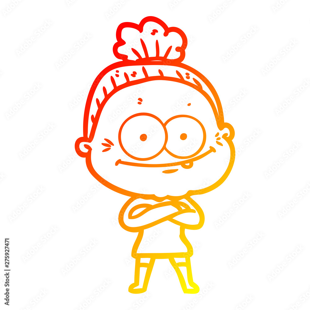 warm gradient line drawing cartoon happy old woman warm gradient line drawing cartoon happy old woman