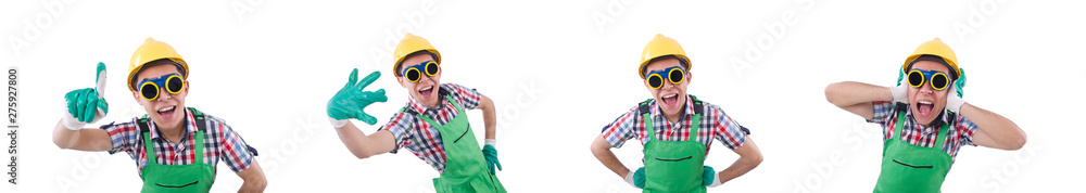 Funny construction worker isolated on white Funny construction worker isolated on white