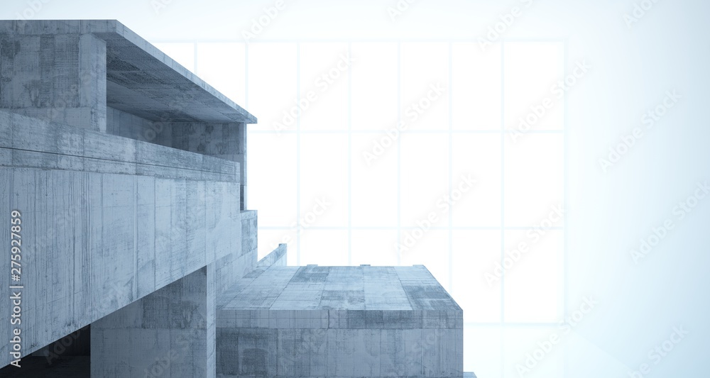 Naklejka premium Abstract architectural concrete interior of a minimalist house with white background . 3D illustration and rendering.