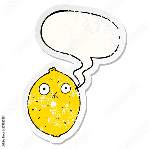 cartoon bitter lemon and speech bubble distressed sticker