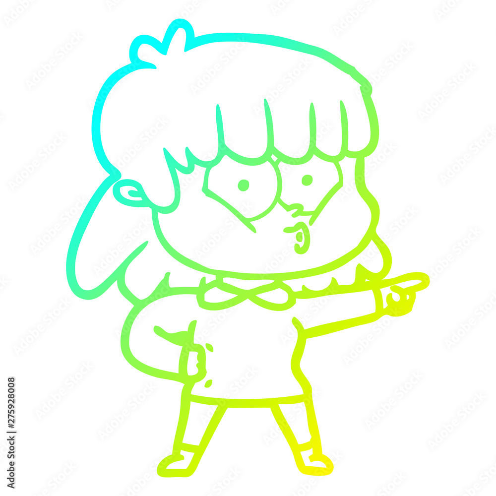 cold gradient line drawing cartoon whistling girl