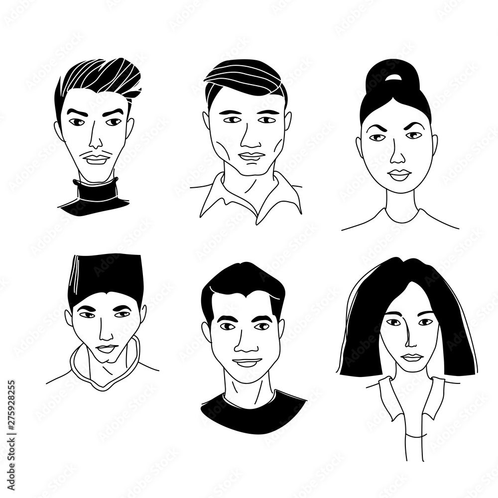 Asian women's men's head portraits. Mono-ethnic team gruop crowd community. Asian women's men's head portraits. Mono-ethnic team gruop crowd community.