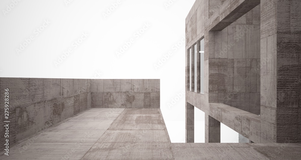 Obraz premium Abstract architectural concrete interior of a minimalist house with white background . 3D illustration and rendering.