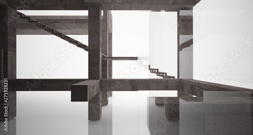 Obraz na płótnie Abstract architectural concrete interior of a minimalist house with white background . 3D illustration and rendering. w salonie