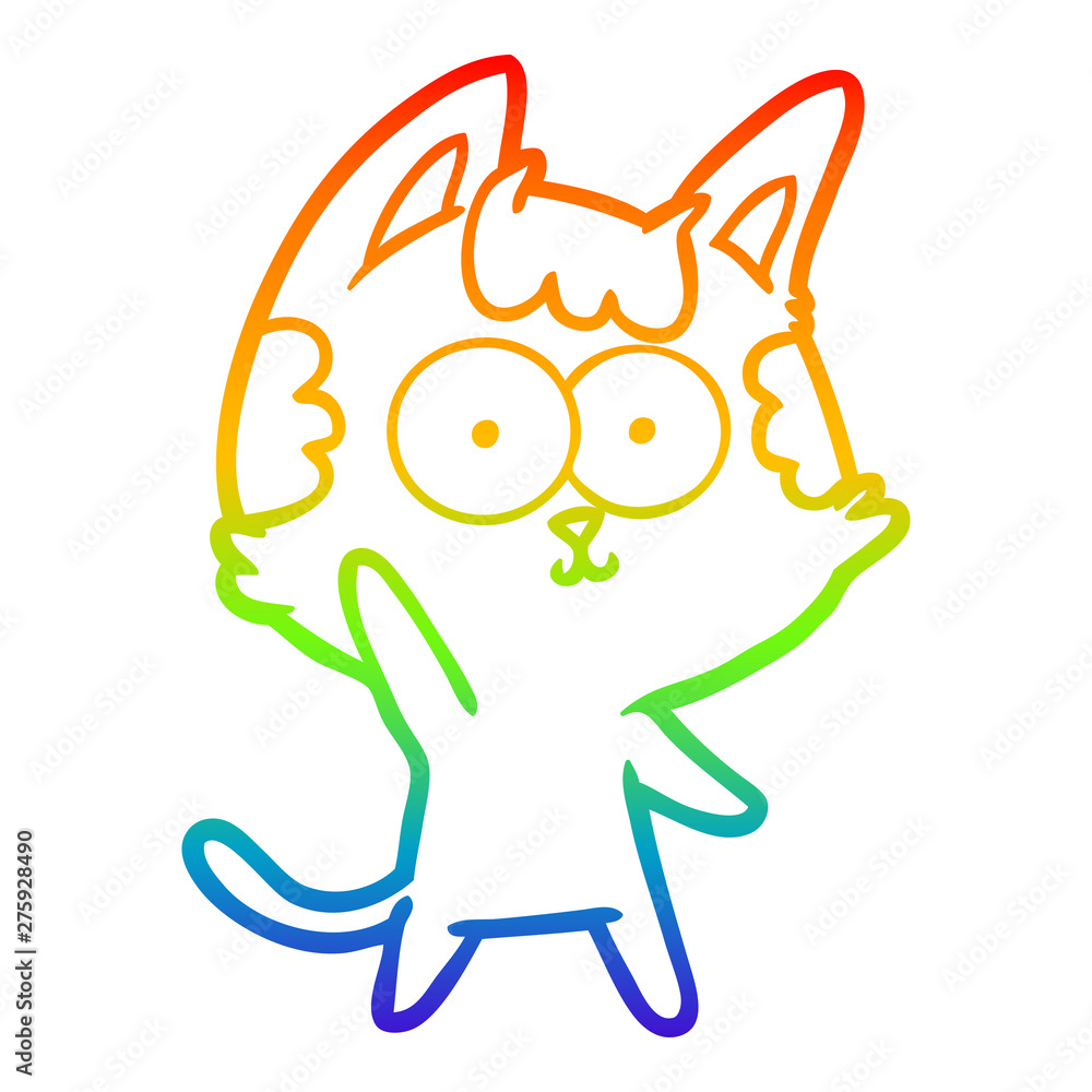 Obraz premium rainbow gradient line drawing happy cartoon cat