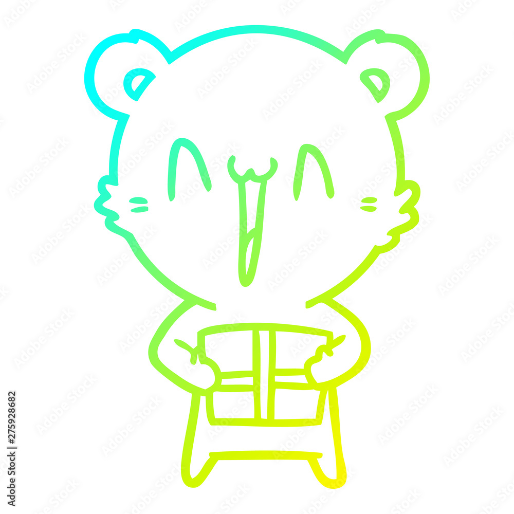 cold gradient line drawing happy bear with gift cartoon cold gradient line drawing happy bear with gift cartoon