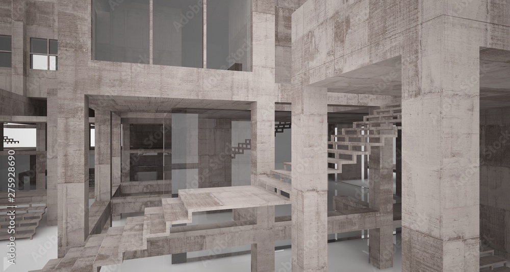 Abstract architectural concrete interior of a minimalist house with white background . 3D illustration and rendering. Abstract architectural concrete interior of a minimalist house with white background . 3D illustration and rendering.