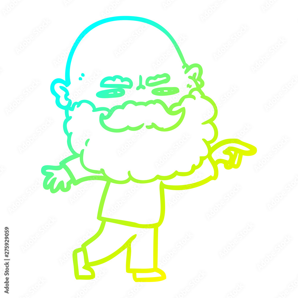 cold gradient line drawing cartoon man with beard frowning and pointing cold gradient line drawing cartoon man with beard frowning and pointing
