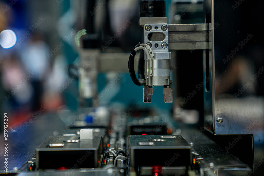 Fototapeta premium automation machine and detail close up in machine automatic with robotic automation technology for technology production factory