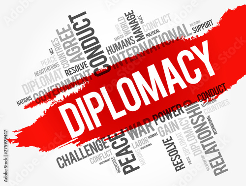 Diplomacy word cloud collage, political business concept background photo