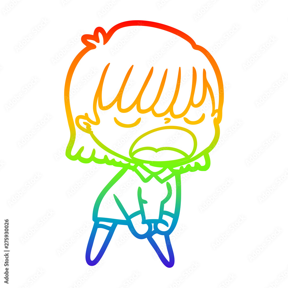 rainbow gradient line drawing cartoon woman talking loudly rainbow gradient line drawing cartoon woman talking loudly