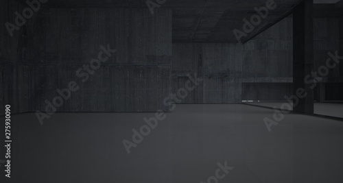 Abstract architectural concrete interior of a minimalist house with white background . 3D illustration and rendering.