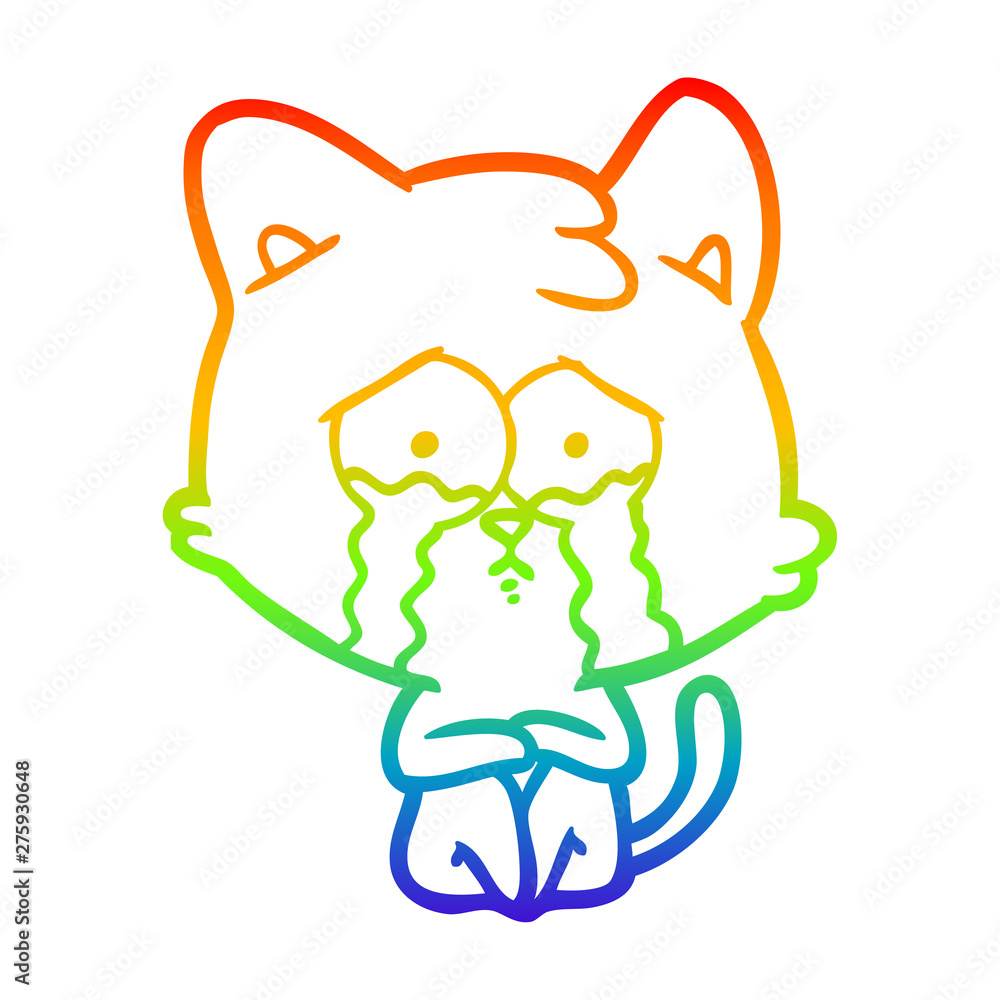 rainbow gradient line drawing crying cat cartoon rainbow gradient line drawing crying cat cartoon