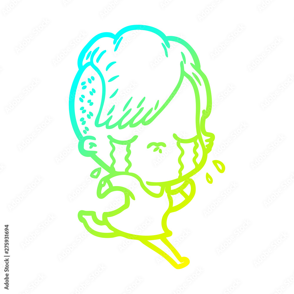 cold gradient line drawing cartoon crying girl running away cold gradient line drawing cartoon crying girl running away
