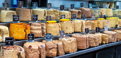 A series of typical Jewish Halva cakes with different flavours