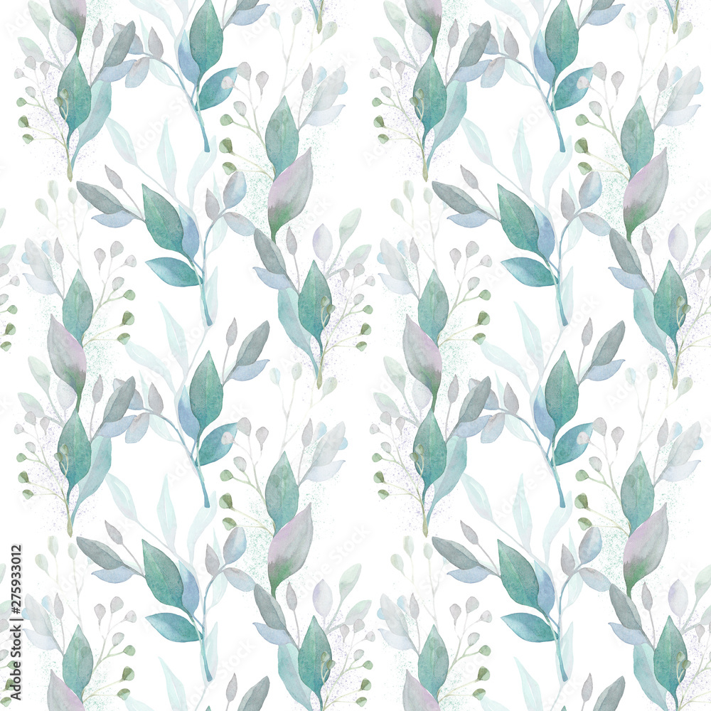 Watercolor seamless herbs pattern. Botanical illustration in nature style