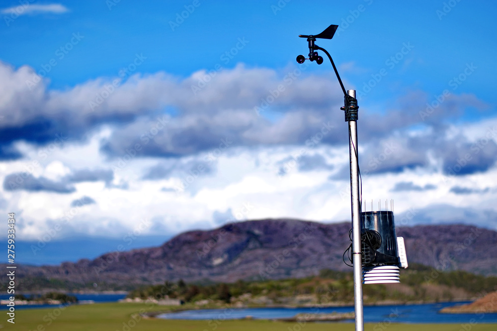 weather station in Norway on sea shore background