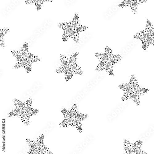 Seamless pattern of abstract starfish isolated on white background. Hand drawn seamless illustration. Outline